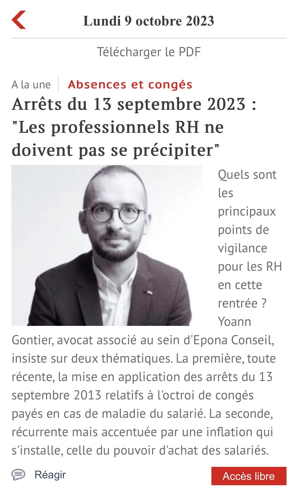 L'actualité actuEL RH - Arrêts du 13 septembre 2023 - Les professionnels RH ne doivent pas se précipiter